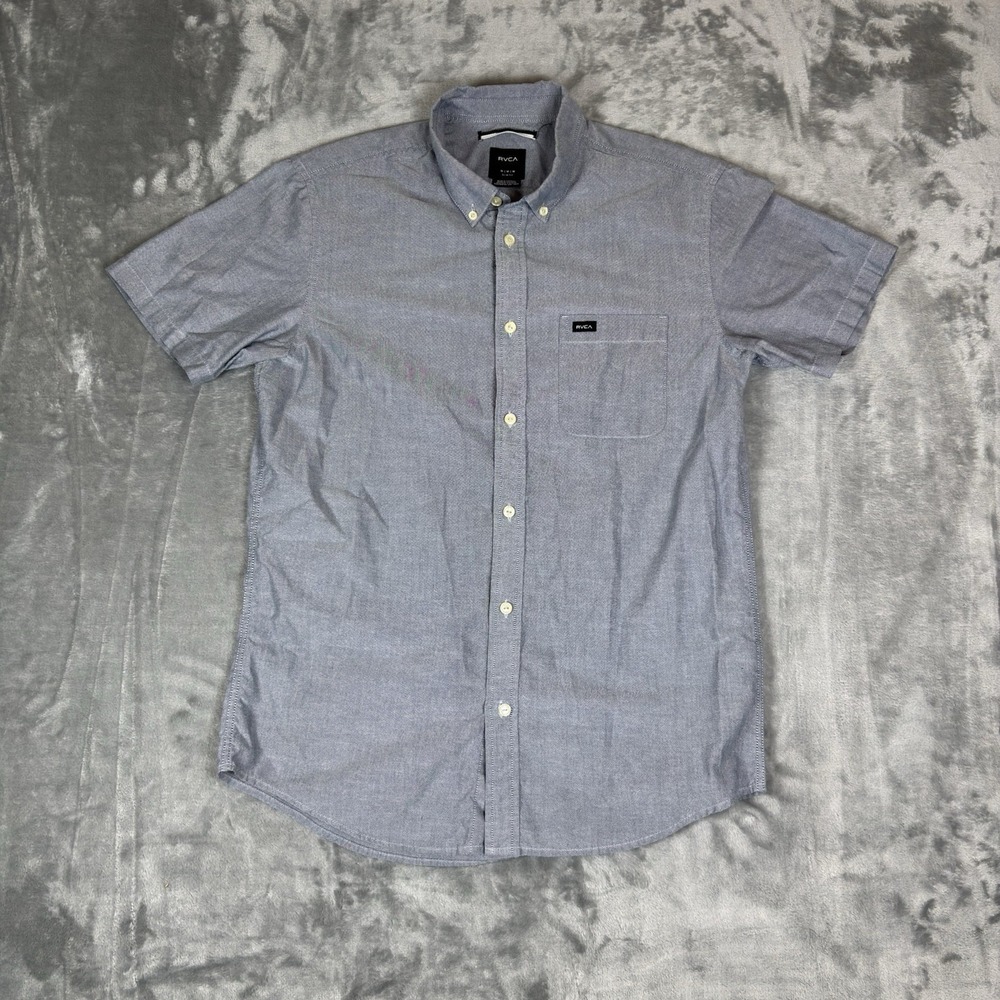 RVCA Button Up Shirt Mens Medium Slim Fit Short Sleeve Gray